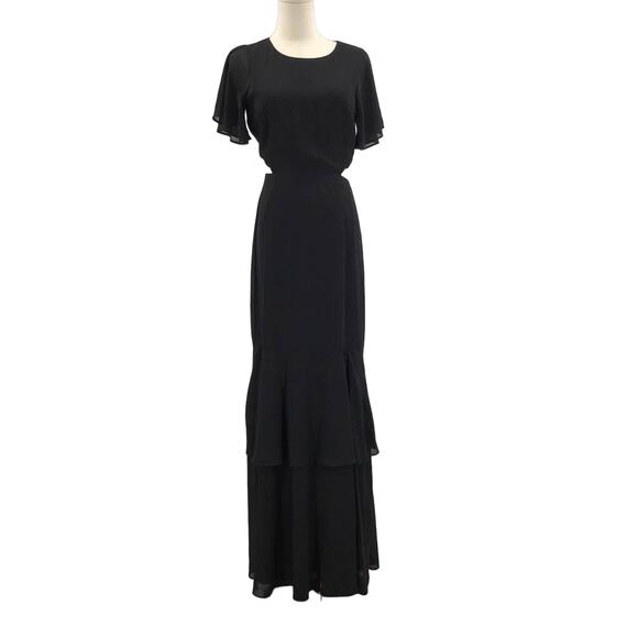 LULUS SZ S Black Celebrate Charm Tiered Cutout Round Neck Maxi Dress NEW B137 - Picture 3 of 11